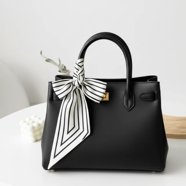 Black and White Ribbon Bag Scarf - Image 4