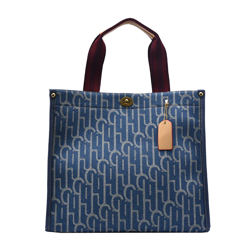 Trendy Denim Canvas Large Tote Messenger Bag - Image 4