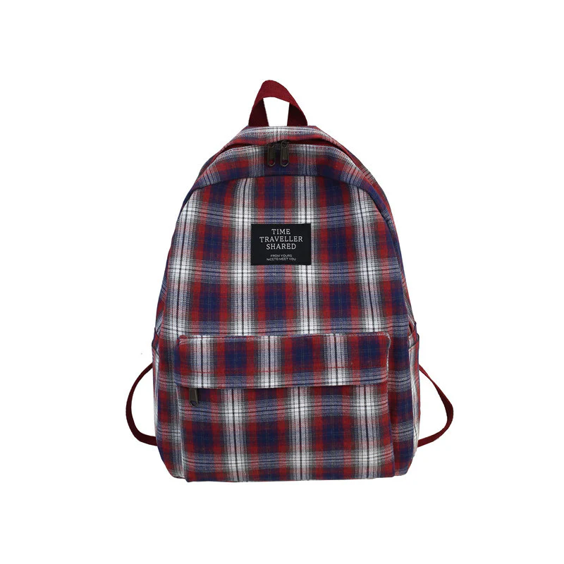 Plaid Canvas Casual School Backpack - Image 4