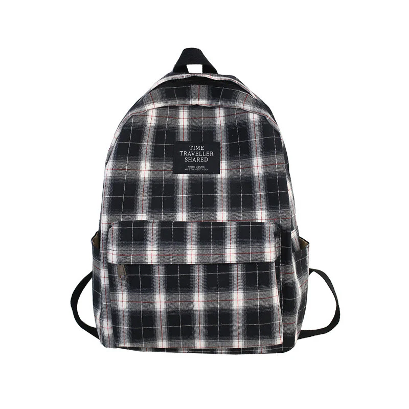 Plaid Canvas Casual School Backpack - Image 5