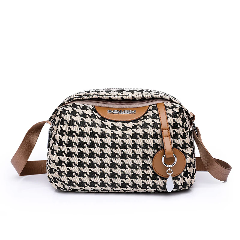Houndstooth Canvas Large Capacity Double Layer Messenger - Image 5