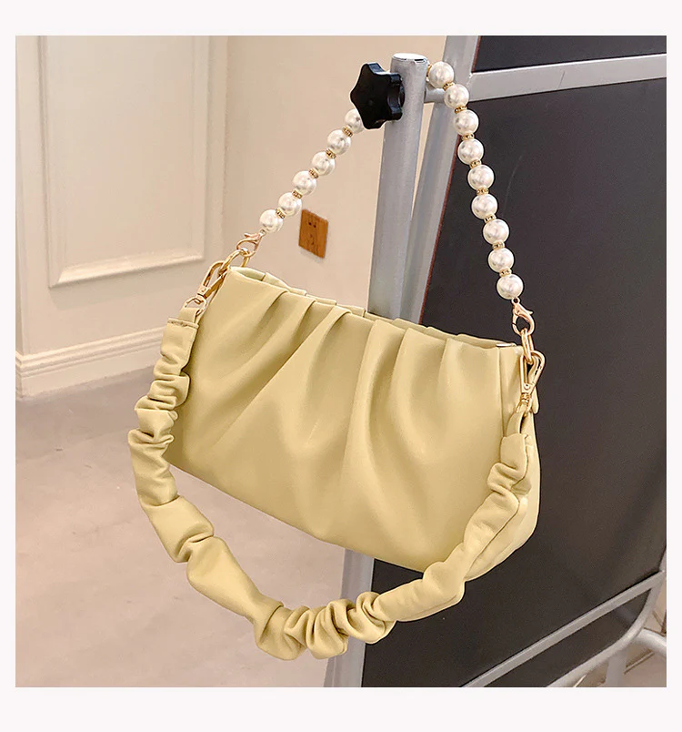 Wrinkled Cloud Bag with Pearl Chain Shoulder Strap - Image 6