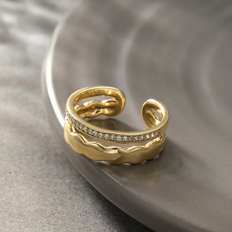 Double Layer Micro Zircon Adjustable Ring - Image 3