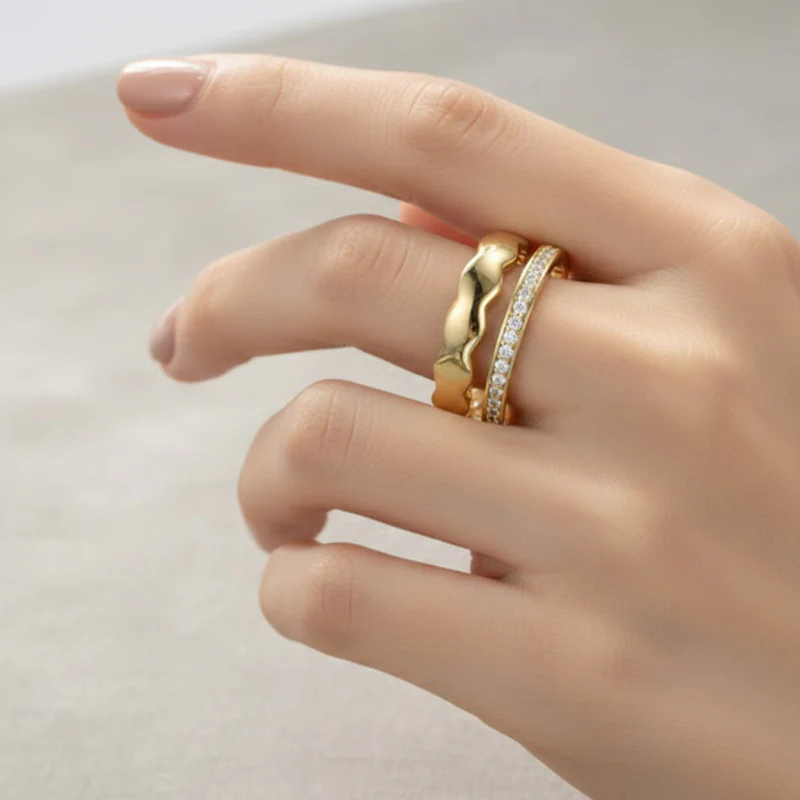 Double Layer Micro Zircon Adjustable Ring - Image 4
