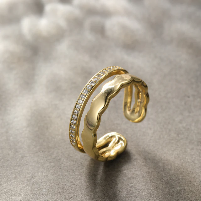 Double Layer Micro Zircon Adjustable Ring - Image 5