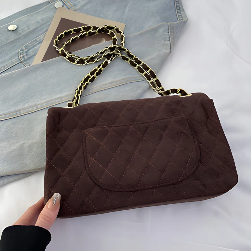 Elegant Quilted Suede Chain Crossbody Bag - Image 2