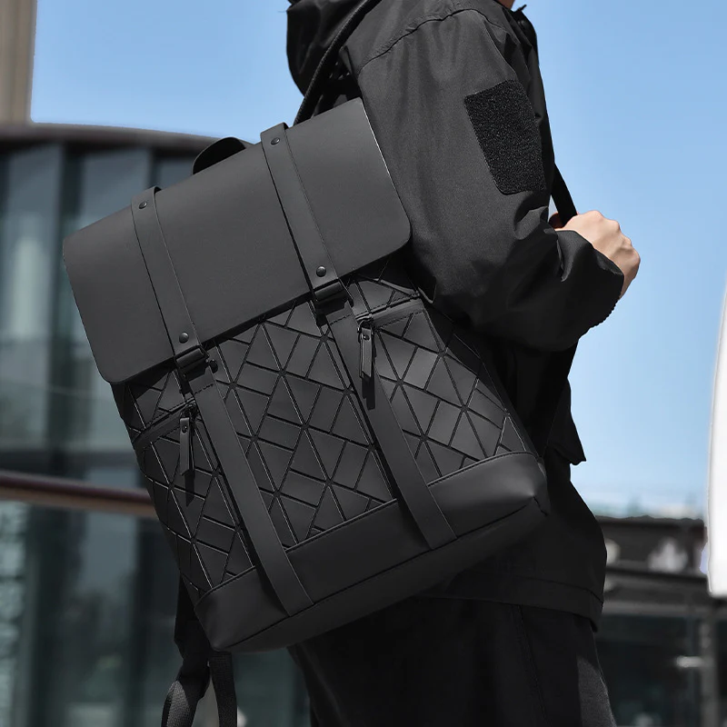 Rhombus Style Polyester Travel Commuter Laptop Backpack - Image 4