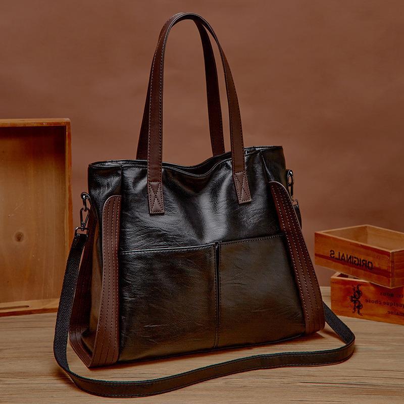 Soft Leather Large Capacity Fashion Tote Handbag - Image 5