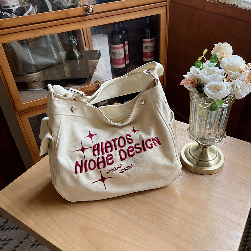 Embroidered Nylon Canvas Student Shoulder Messenger Bag - Image 3
