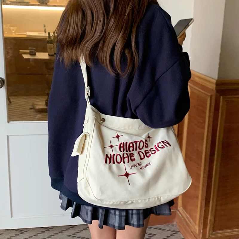 Embroidered Nylon Canvas Student Shoulder Messenger Bag - Image 4