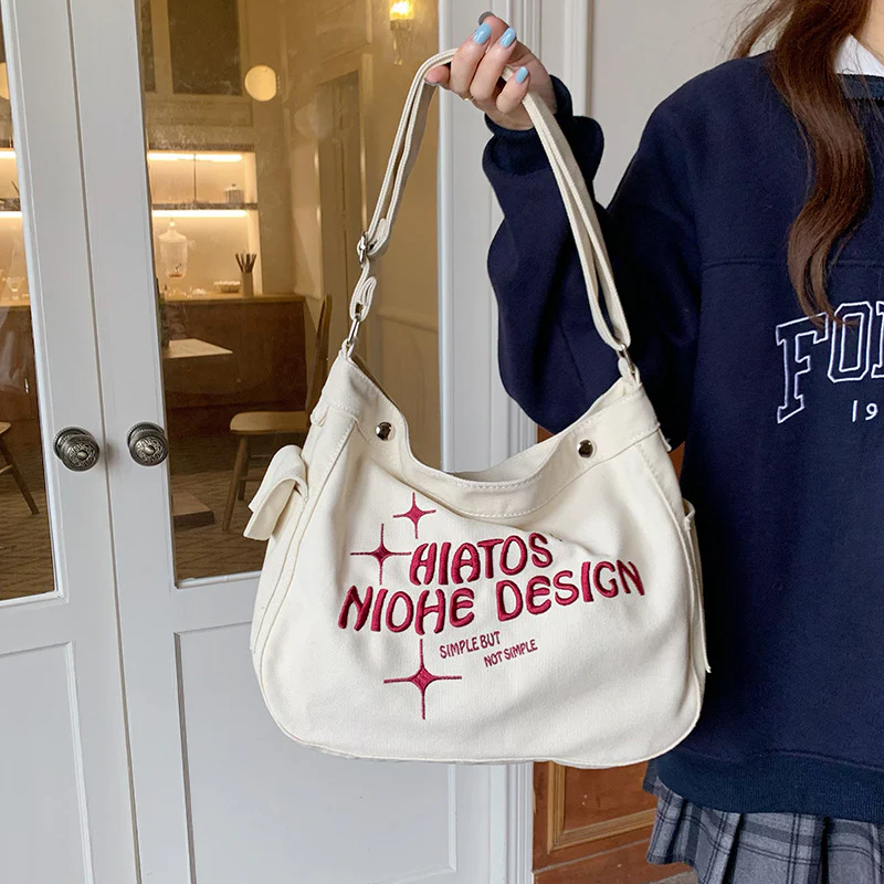 Embroidered Nylon Canvas Student Shoulder Messenger Bag - Image 5