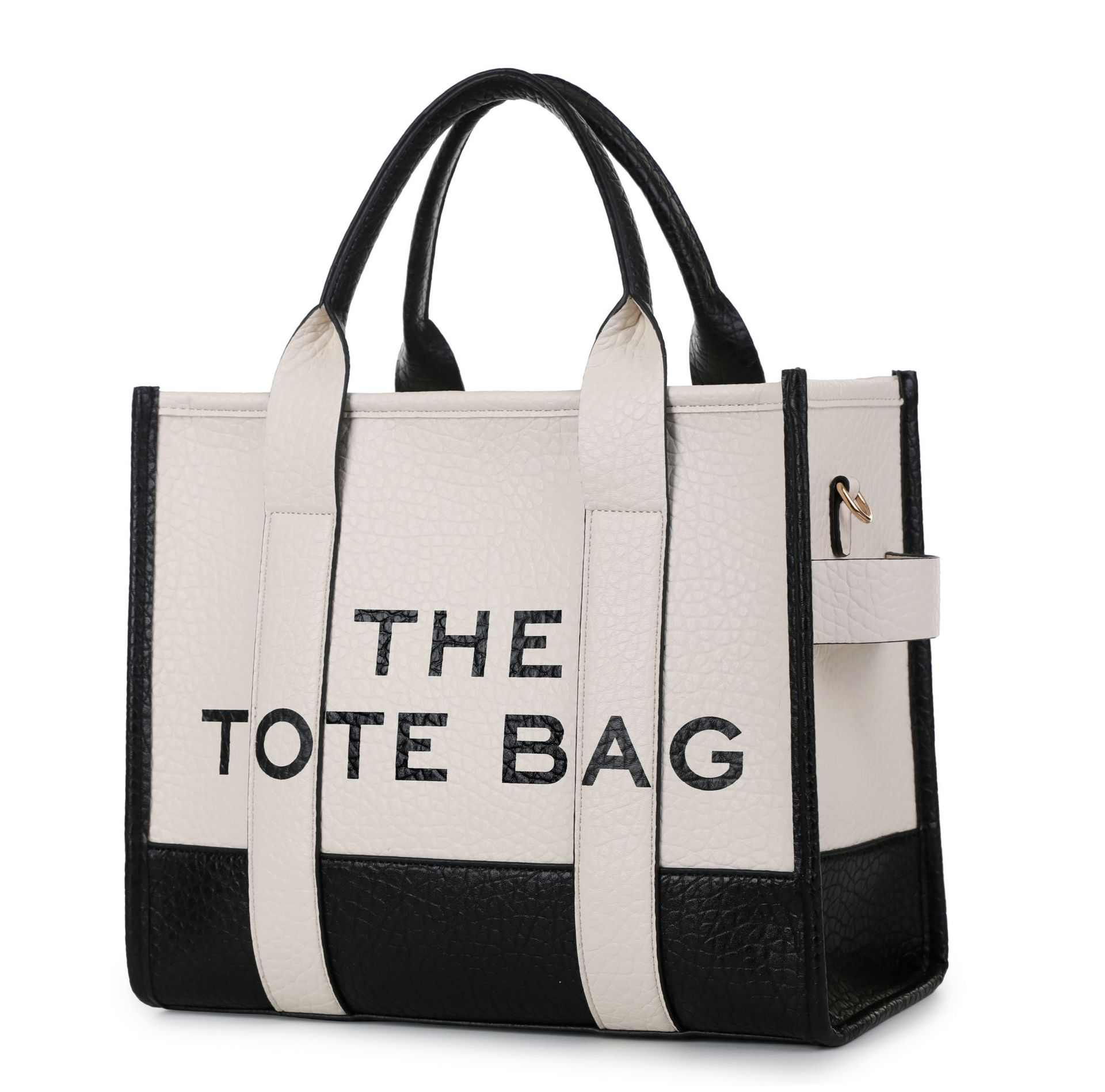 Trendy Two-Tone PU Leather Tote Handbag - Image 4