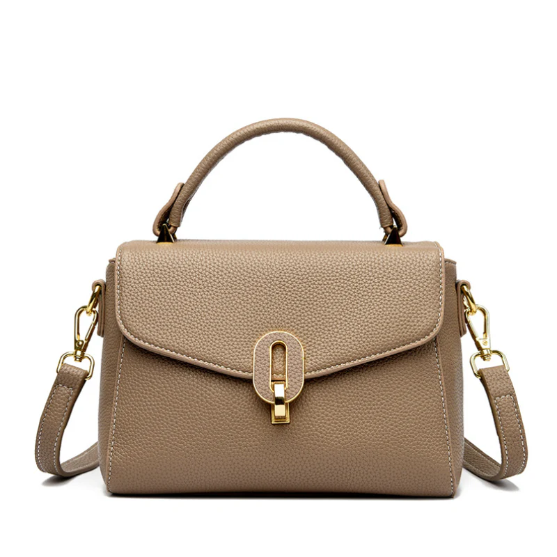 Lock Square Cowhide Textured Handbag