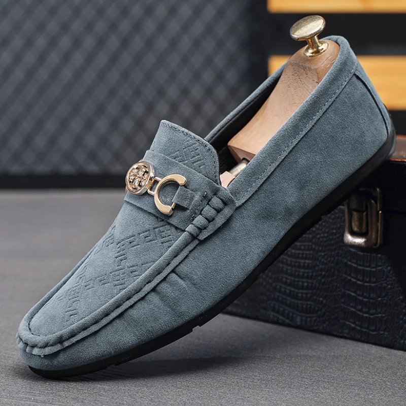 Men's Signature Patterned Suede Slip On Loafers - Image 6