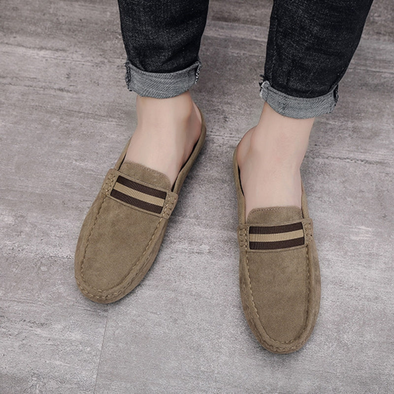 Men's Suede Finish Slip On Open Back Loafers - Image 4