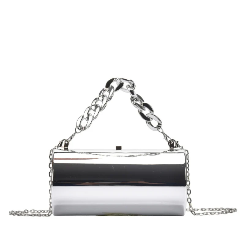 Modern Cylindrical Hard Shell Clutch with Dual Chain Options - Image 2