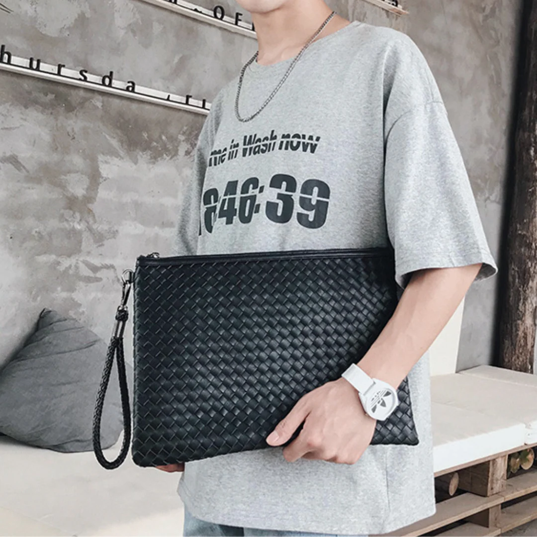 Trendy  Hand-Woven PU Leather Laptop Sleeve - Image 4