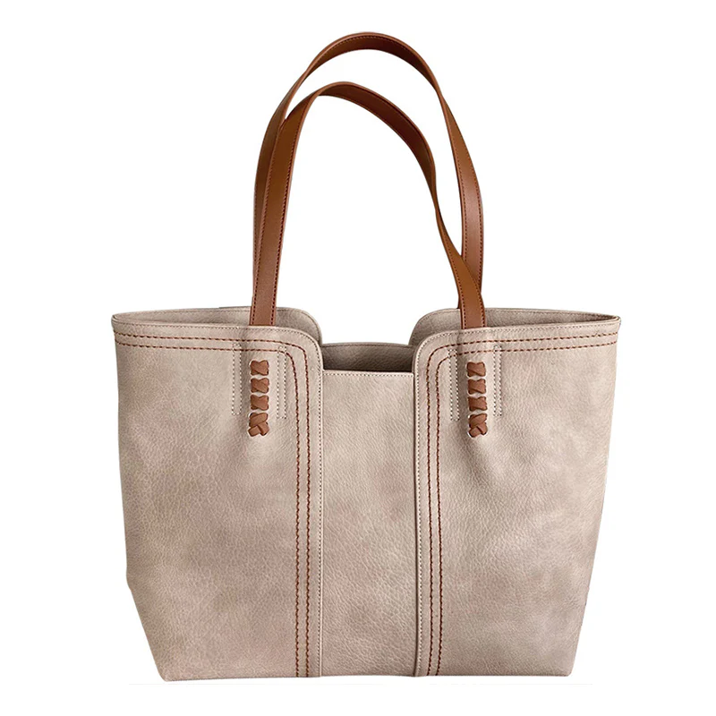 Retro Style PU Leather Commuter Tote Bag - Image 5