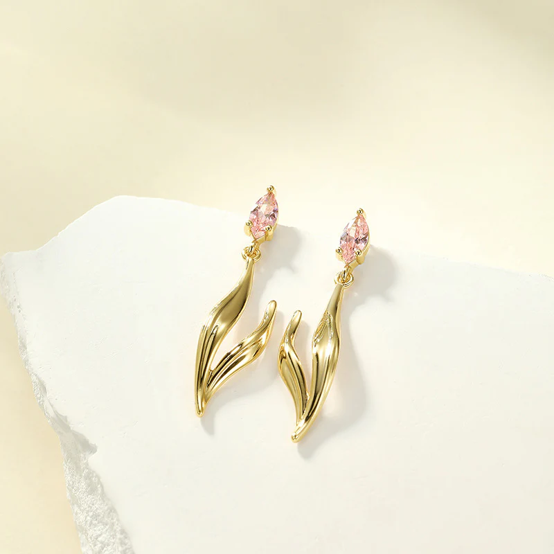 Pink Tulip Zircon Earrings - Image 5