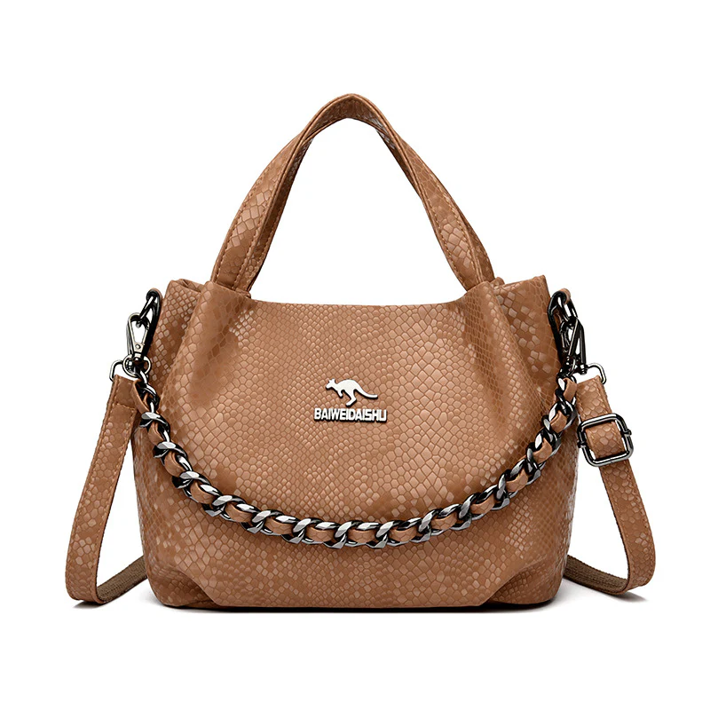 Pleat Chain Genuine Leather Handbag - Image 5