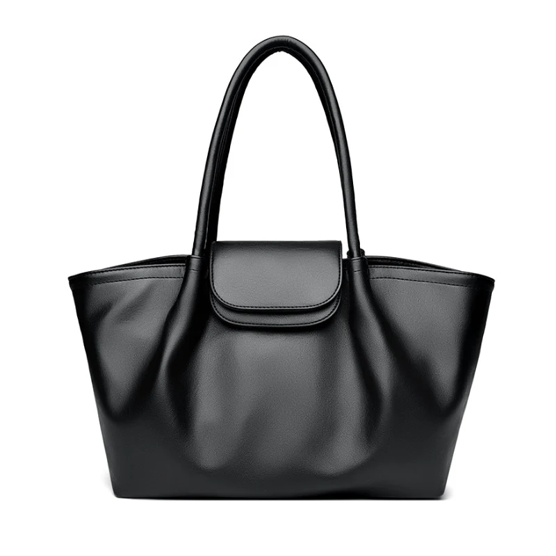 Pleat Style Genuine Leather Shoulder Bag