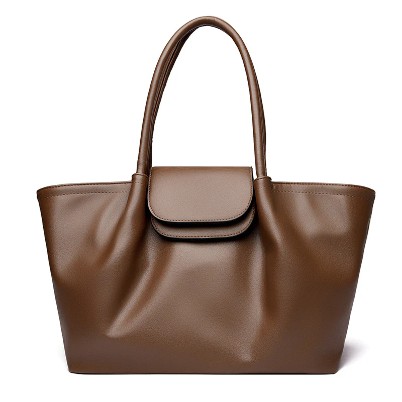 Pleat Style Genuine Leather Shoulder Bag - Image 7