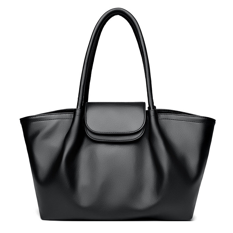 Pleat Style Genuine Leather Shoulder Bag - Image 8