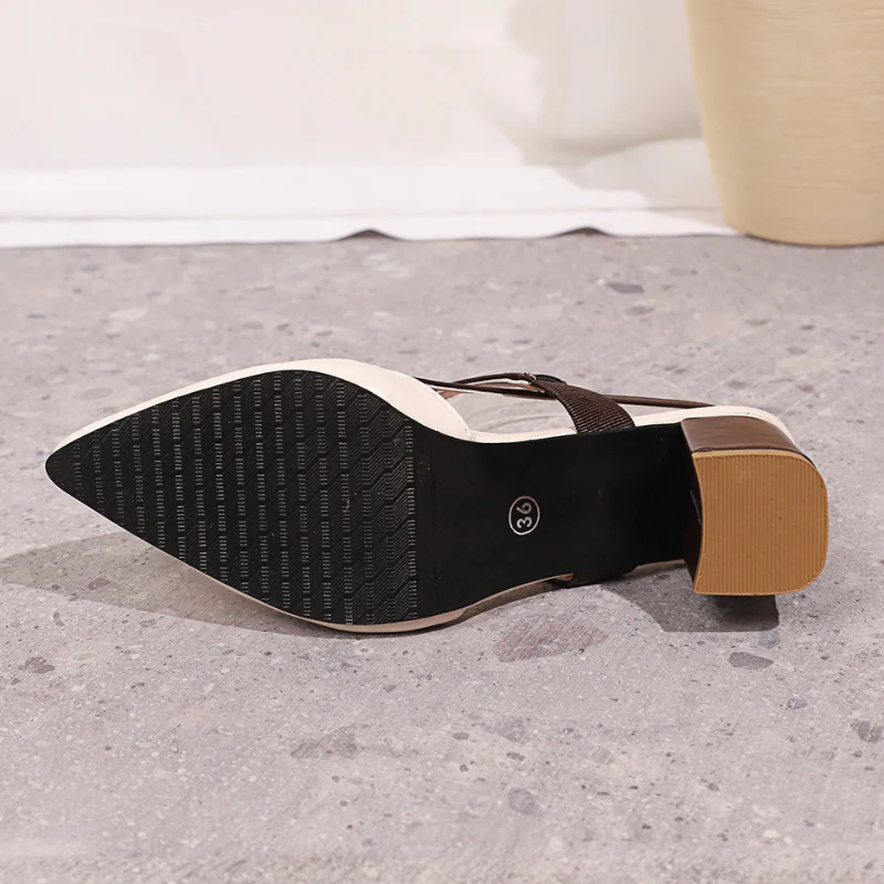 Pointed Toe One-Strap Chunky Mid-Heel Heels - Image 3