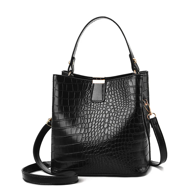 Stone Pattern PU Leather Bucket Crossbody Bag - Image 4