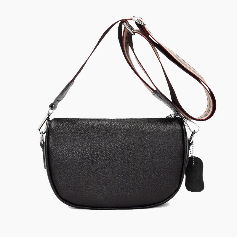 Genuine Cowhide Leather Wide Strap Saddle Crossbody Bag - Image 3