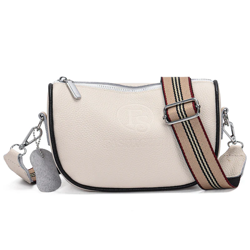 Genuine Cowhide Leather Wide Strap Saddle Crossbody Bag - Image 7