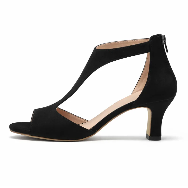 Suede Peep-Toe Chunky Heel Heels - Image 5