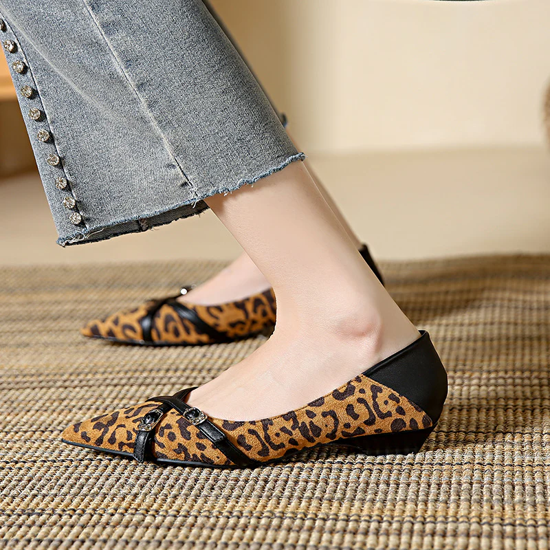 Women’s Pointed Toe Buckle Strap Low Heel Pumps - Image 4
