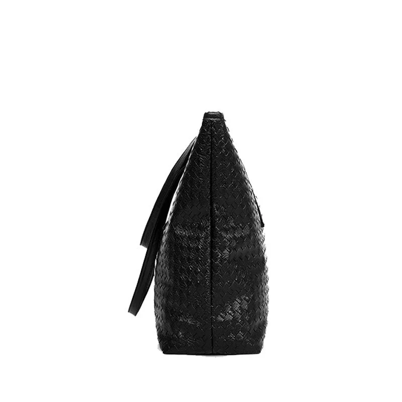 Solid Woven  Shoulder Tote Bag - Image 3