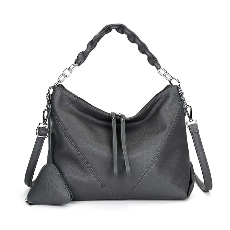 Women's Chic Pebbled Leather Slouchy Handbag - Image 5