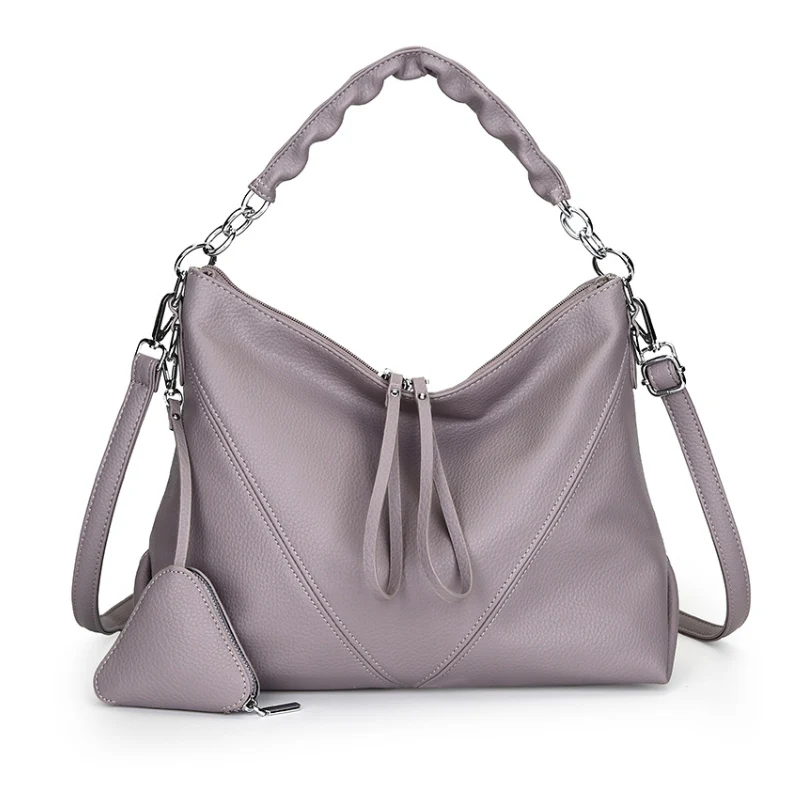 Women's Chic Pebbled Leather Slouchy Handbag - Image 8