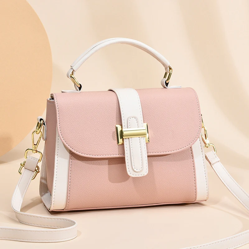 Women's Elegant Contrast-Stitched Handbag - Image 8