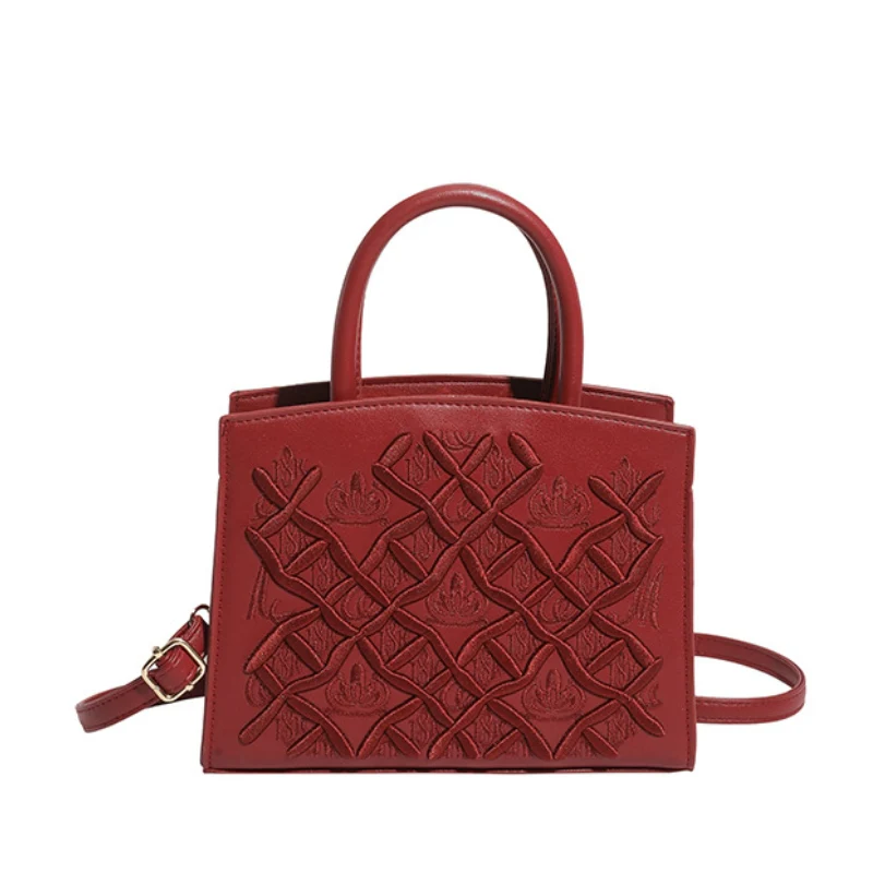 Women's Intricate Geometric Embossed Handbag - Image 6