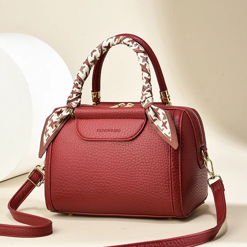 Women's Premium Chic Pebbled Leather Boston Handbag - Image 8