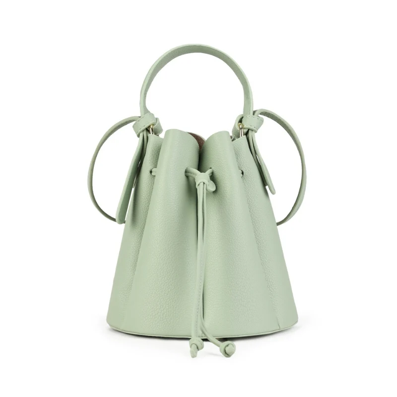 Women's Sculpted Pebbled Leather Look Bucket Bag - Image 6
