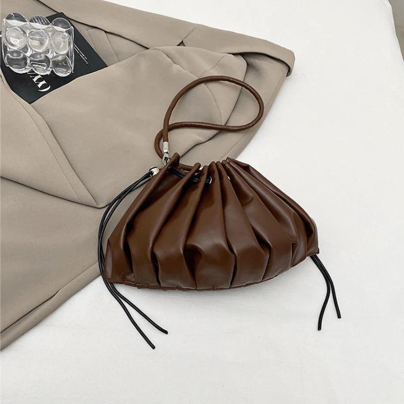 Women's Soft Pleated Shoulder Bag with Drawstring Detail - Image 2